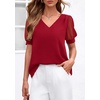 image:imagePRETTYGARDEN Womens Tops Dressy Casual Puff Sleeve Chiffon Blouses V Neck Business Work Shirts 2026 Summer Fashion ClothingRed