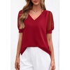 image:imagePRETTYGARDEN Womens Tops Dressy Casual Puff Sleeve Chiffon Blouses V Neck Business Work Shirts 2026 Summer Fashion ClothingRed