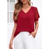 image:imagePRETTYGARDEN Womens Tops Dressy Casual Puff Sleeve Chiffon Blouses V Neck Business Work Shirts 2026 Summer Fashion ClothingRed