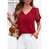 image:imagePRETTYGARDEN Womens Tops Dressy Casual Puff Sleeve Chiffon Blouses V Neck Business Work Shirts 2026 Summer Fashion ClothingRed