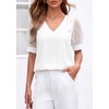 image:imagePRETTYGARDEN Womens Tops Dressy Casual Puff Sleeve Chiffon Blouses V Neck Business Work Shirts 2026 Summer Fashion ClothingWhite