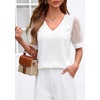 image:imagePRETTYGARDEN Womens Tops Dressy Casual Puff Sleeve Chiffon Blouses V Neck Business Work Shirts 2026 Summer Fashion ClothingWhite