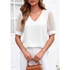 image:imagePRETTYGARDEN Womens Tops Dressy Casual Puff Sleeve Chiffon Blouses V Neck Business Work Shirts 2026 Summer Fashion ClothingWhite