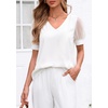 image:imagePRETTYGARDEN Womens Tops Dressy Casual Puff Sleeve Chiffon Blouses V Neck Business Work Shirts 2026 Summer Fashion ClothingWhite