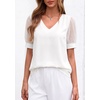 image:imagePRETTYGARDEN Womens Tops Dressy Casual Puff Sleeve Chiffon Blouses V Neck Business Work Shirts 2026 Summer Fashion ClothingWhite