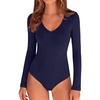 image:imagePRETTYGARDEN Bodysuits for Women 2026 Fall Long Sleeve Shirts V Neck Slim Fitted Basic Tees Going Out Tops Fashion ClothingNavy Blue
