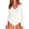 image:imagePRETTYGARDEN Bodysuits for Women 2026 Fall Long Sleeve Shirts V Neck Slim Fitted Basic Tees Going Out Tops Fashion ClothingWhite