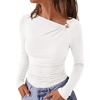 image:imagePRETTYGARDEN Long Sleeve Shirts for Women 2026 Ruched Knit Asymmetrical Tight Fitted Going Out Tops Y2k Fall ClothesWhite