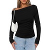 image:imagePRETTYGARDEN Off The Shoulder Tops for Women Going Out Long Sleeve Shirts 2026 Fall Casual Fitted Ribbed Ruched Y2K ClothesBlack
