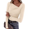 image:imagePRETTYGARDEN Womens 2026 Long Sleeve T Shirts Asymmetrical Y2K Slim Fitted Going Out Trendy Tops Early Fall Fashion ClothingBeige