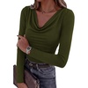 image:imagePRETTYGARDEN Womens Long Sleeve Shirts 2026 Fall Outfits Cowl Neck Ruched Slim Fitted Going Out Tops Y2K Fashion ClothingArmy Green
