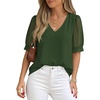 image:imagePRETTYGARDEN Womens Tops Dressy Casual Puff Sleeve Chiffon Blouses V Neck Business Work Shirts 2026 Summer Fashion ClothingArmy Green