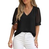 image:imagePRETTYGARDEN Womens Tops Dressy Casual Puff Sleeve Chiffon Blouses V Neck Business Work Shirts 2026 Summer Fashion ClothingBlack