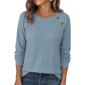 image:imagePRETTYGARDEN Long Sleeve Shirts for Women Waffle Knit Tops Fall Fashion 2026 Dressy Casual Loose Tunic Blouse Winter ClothingDusty Blue