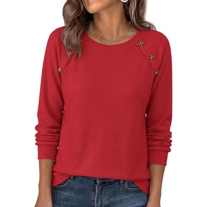 image:imagePRETTYGARDEN Long Sleeve Shirts for Women Waffle Knit Tops Fall Fashion 2026 Dressy Casual Loose Tunic Blouse Winter ClothingRed