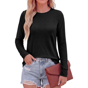 image:imagePRETTYGARDEN Long Sleeve Tshirts Shirts for Women Clothing Fall Fashion 2026 Basic Cotton Tees Casual Blouses Winter TopsBlack