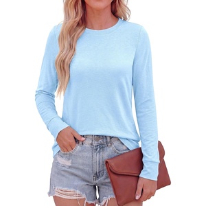 image:imagePRETTYGARDEN Long Sleeve Tshirts Shirts for Women Clothing Fall Fashion 2026 Basic Cotton Tees Casual Blouses Winter TopsLight Blue