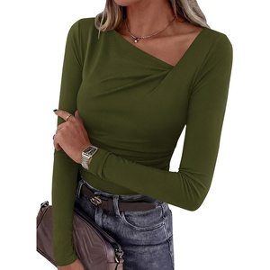 image:imagePRETTYGARDEN Womens 2026 Long Sleeve T Shirts Asymmetrical Y2K Slim Fitted Going Out Trendy Tops Early Fall Fashion ClothingArmy Green