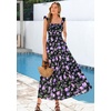 image:imagePRETTYGARDEN Floral Dress for Women Summer Boho Maxi Sundresses 2026 Smocked Long Flowy Spring Beach Wedding Guest DressesDark Blue Purple Floral