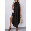image:imagePRETTYGARDEN Summer Wedding Guest Dresses for Women 2026 Spring Long Flowy Halter Maxi Asymmetrical Beach Vacation SundressBlack