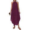 image:imagePRETTYGARDEN Summer Wedding Guest Dresses for Women 2026 Spring Long Flowy Halter Maxi Asymmetrical Beach Vacation SundressBurgundy