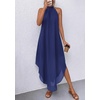 image:imagePRETTYGARDEN Summer Wedding Guest Dresses for Women 2026 Spring Long Flowy Halter Maxi Asymmetrical Beach Vacation SundressDark Blue