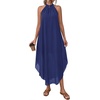 image:imagePRETTYGARDEN Summer Wedding Guest Dresses for Women 2026 Spring Long Flowy Halter Maxi Asymmetrical Beach Vacation SundressDark Blue