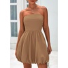 image:imagePRETTYGARDEN Womens Bubble Mini Dress Summer 2026 Strapless Tube Top Short A Line Trendy Casual Spring Smocked SundressesKhaki