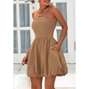 image:imagePRETTYGARDEN Womens Bubble Mini Dress Summer 2026 Strapless Tube Top Short A Line Trendy Casual Spring Smocked SundressesKhaki