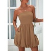 image:imagePRETTYGARDEN Womens Bubble Mini Dress Summer 2026 Strapless Tube Top Short A Line Trendy Casual Spring Smocked SundressesKhaki
