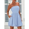 image:imagePRETTYGARDEN Womens Bubble Mini Dress Summer 2026 Strapless Tube Top Short A Line Trendy Casual Spring Smocked SundressesLight Blue
