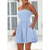 image:imagePRETTYGARDEN Womens Bubble Mini Dress Summer 2026 Strapless Tube Top Short A Line Trendy Casual Spring Smocked SundressesLight Blue