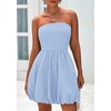 image:imagePRETTYGARDEN Womens Bubble Mini Dress Summer 2026 Strapless Tube Top Short A Line Trendy Casual Spring Smocked SundressesLight Blue