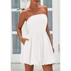 image:imagePRETTYGARDEN Womens Bubble Mini Dress Summer 2026 Strapless Tube Top Short A Line Trendy Casual Spring Smocked SundressesWhite