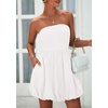 image:imagePRETTYGARDEN Womens Bubble Mini Dress Summer 2026 Strapless Tube Top Short A Line Trendy Casual Spring Smocked SundressesWhite