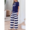 image:imagePRETTYGARDEN Womens 2 Piece Pajama Sets Summer 2026 Matching Lounge Outfits Short Sleeve Printed Sleepwear Spring PJ SetNavy Blue