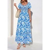 image:imagePRETTYGARDEN Womens Floral Boho Maxi Dresses Flowy Short Sleeve A Line Smocked Eyelet 2026 Summer Beach Vacation ClothesFloral Bright Blue