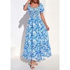 image:imagePRETTYGARDEN Womens Floral Boho Maxi Dresses Flowy Short Sleeve A Line Smocked Eyelet 2026 Summer Beach Vacation ClothesFloral Bright Blue