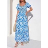 image:imagePRETTYGARDEN Womens Floral Boho Maxi Dresses Flowy Short Sleeve A Line Smocked Eyelet 2026 Summer Beach Vacation ClothesFloral Bright Blue