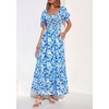 image:imagePRETTYGARDEN Womens Floral Boho Maxi Dresses Flowy Short Sleeve A Line Smocked Eyelet 2026 Summer Beach Vacation ClothesFloral Bright Blue