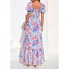 image:imagePRETTYGARDEN Womens Floral Boho Maxi Dresses Flowy Short Sleeve A Line Smocked Eyelet 2026 Summer Beach Vacation ClothesFloral Light Blue