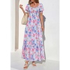 image:imagePRETTYGARDEN Womens Floral Boho Maxi Dresses Flowy Short Sleeve A Line Smocked Eyelet 2026 Summer Beach Vacation ClothesFloral Light Blue