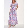 image:imagePRETTYGARDEN Womens Floral Boho Maxi Dresses Flowy Short Sleeve A Line Smocked Eyelet 2026 Summer Beach Vacation ClothesFloral Light Blue