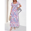 image:imagePRETTYGARDEN Womens Floral Boho Maxi Dresses Flowy Short Sleeve A Line Smocked Eyelet 2026 Summer Beach Vacation ClothesFloral Light Blue