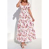 image:imagePRETTYGARDEN Womens Floral Boho Maxi Dresses Flowy Short Sleeve A Line Smocked Eyelet 2026 Summer Beach Vacation ClothesFloral Red