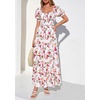 image:imagePRETTYGARDEN Womens Floral Boho Maxi Dresses Flowy Short Sleeve A Line Smocked Eyelet 2026 Summer Beach Vacation ClothesFloral Red