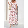 image:imagePRETTYGARDEN Womens Floral Boho Maxi Dresses Flowy Short Sleeve A Line Smocked Eyelet 2026 Summer Beach Vacation ClothesFloral Red