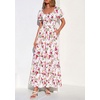 image:imagePRETTYGARDEN Womens Floral Boho Maxi Dresses Flowy Short Sleeve A Line Smocked Eyelet 2026 Summer Beach Vacation ClothesFloral Red
