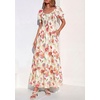 image:imagePRETTYGARDEN Womens Floral Boho Maxi Dresses Flowy Short Sleeve A Line Smocked Eyelet 2026 Summer Beach Vacation ClothesWhite Big Flower