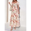 image:imagePRETTYGARDEN Womens Floral Boho Maxi Dresses Flowy Short Sleeve A Line Smocked Eyelet 2026 Summer Beach Vacation ClothesWhite Big Flower